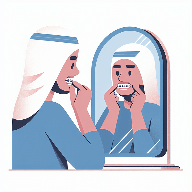 person inspecting braces in mirror