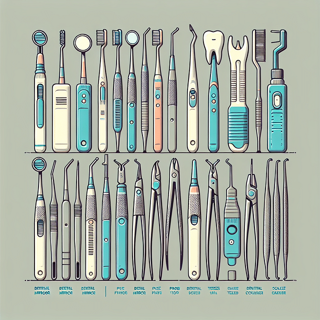 dental cleaning tools arranged neatly