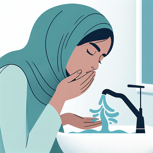 person rinsing mouth over sink