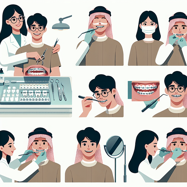 orthodontist fitting braces on patient