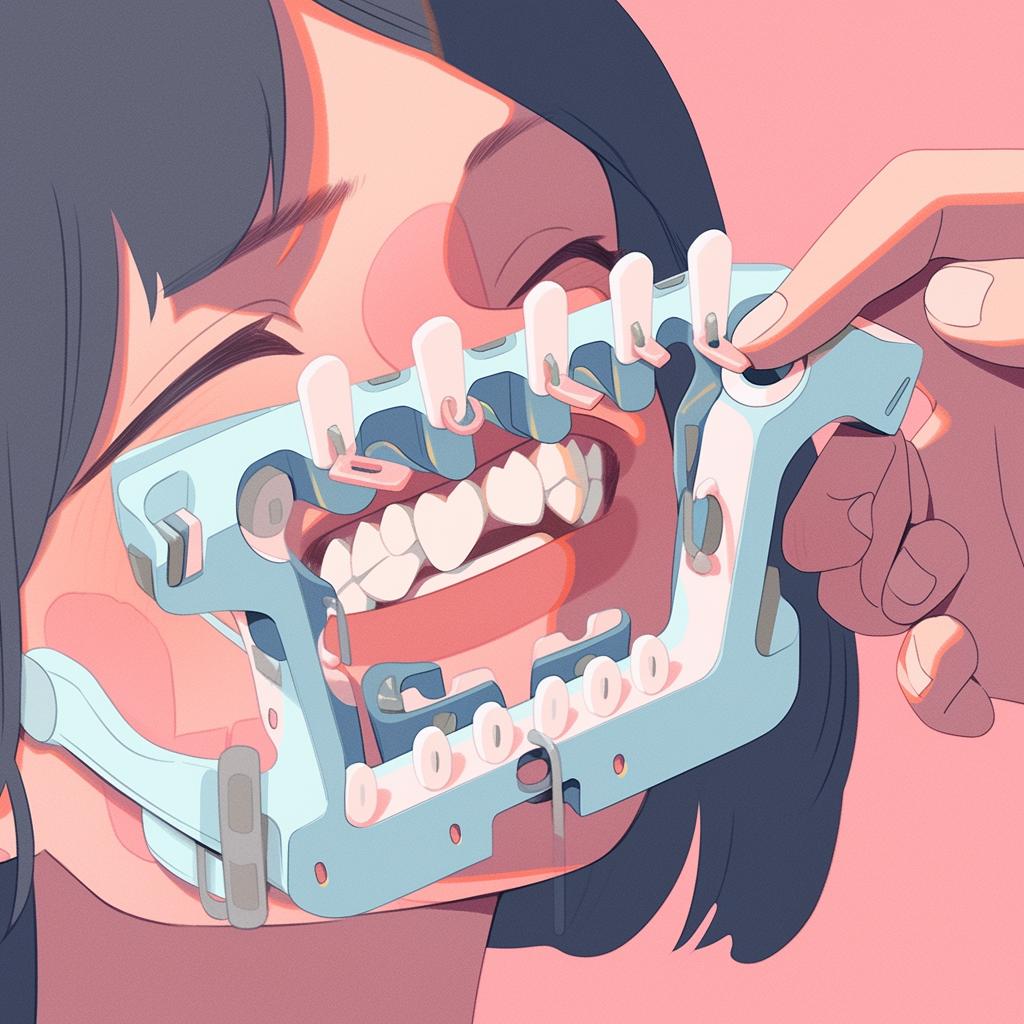 Braces being applied to a patient's teeth