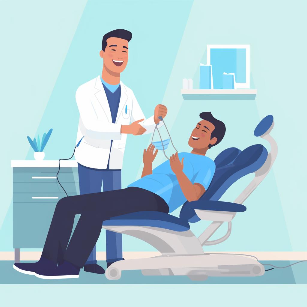 An orthodontist adjusting a patient's braces