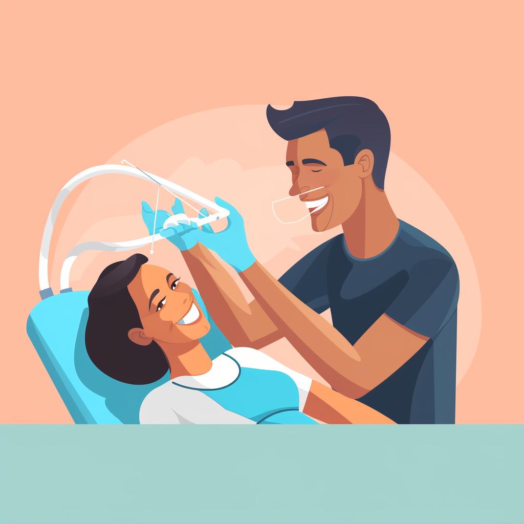 An orthodontist removing braces from a patient's teeth